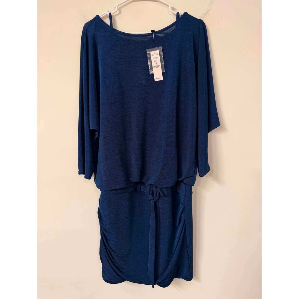 White House Black Market Women M Blue Dress Dolman Knit Party Ruched 570191208
